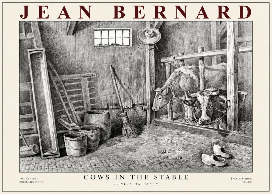 Jean Bernard Cows in the Stable No1 - Plakat