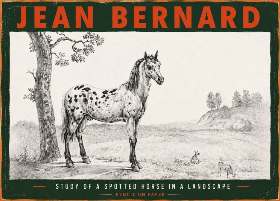 Jean Bernard Study of a Spotted Horse in a Landscape No6 - Plakat