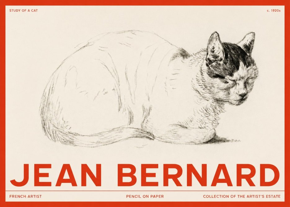 Jean Bernard Study of a Cat III No2 - Plakat