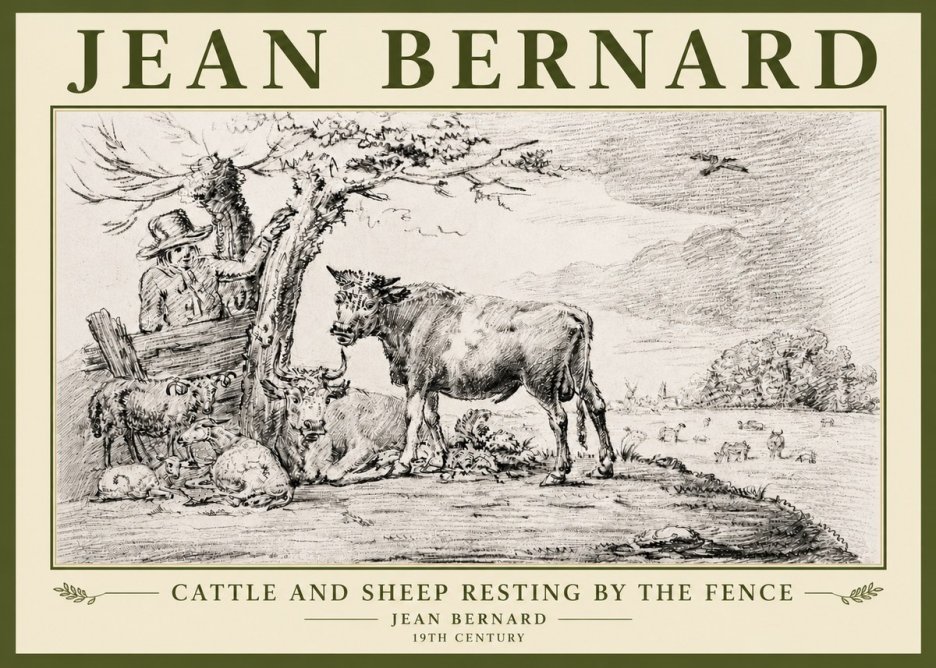 Jean Bernard Cattle and Sheep Resting by the Fence No5 - Plakat