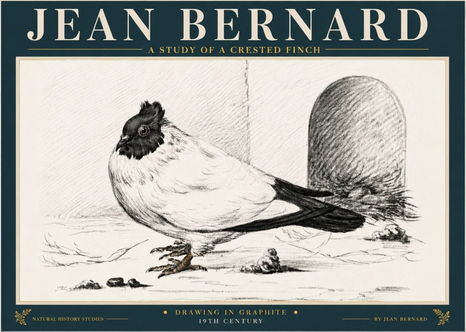 Jean Bernard A Study of a Crested Finch No6 - Plakat