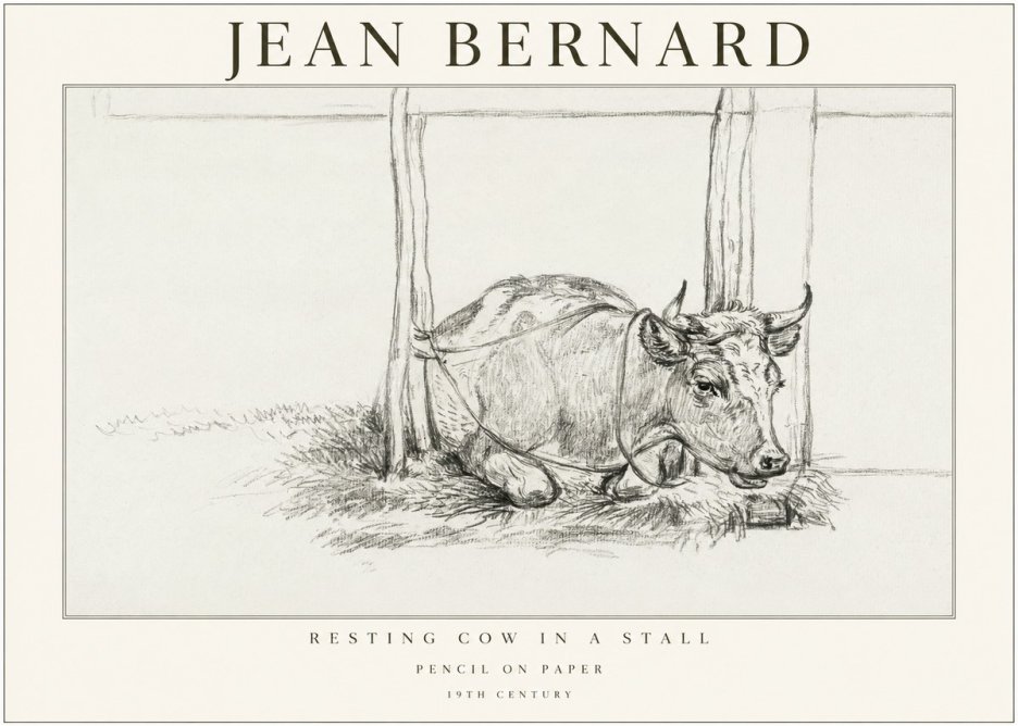 Jean Bernard Resting Cow in a Stall No1 - Plakat