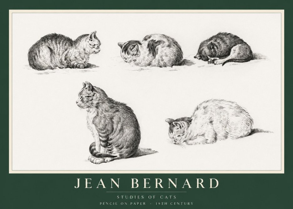 Jean Bernard Studies of Cats No1 - Plakat
