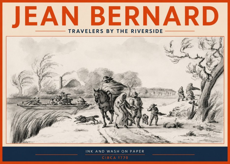 Jean Bernard Travelers by the Riverside No3 - Plakat