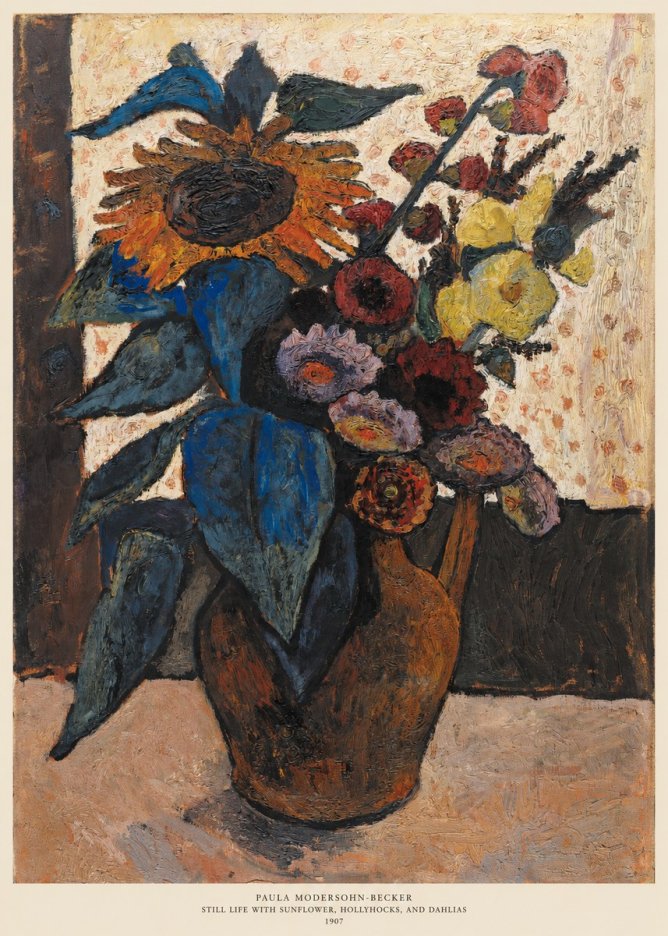 Paula Modersohn-Becker Still Life with Sunflower, Hollyhocks, and Dahlias No6 - Plakat