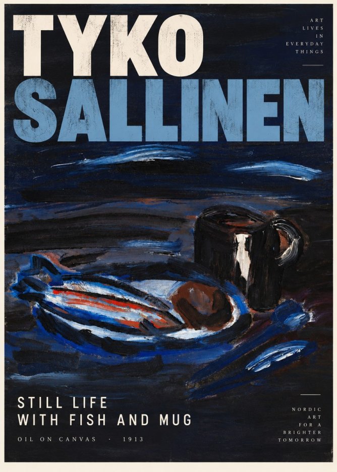 Tyko Sallinen Still Life with Fish and Mug No2 - Plakat