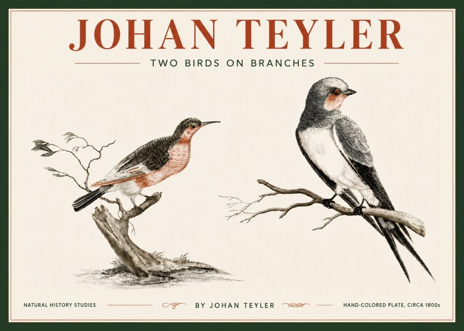 Johan Teyler Two Birds on Branches No6 - Plakat