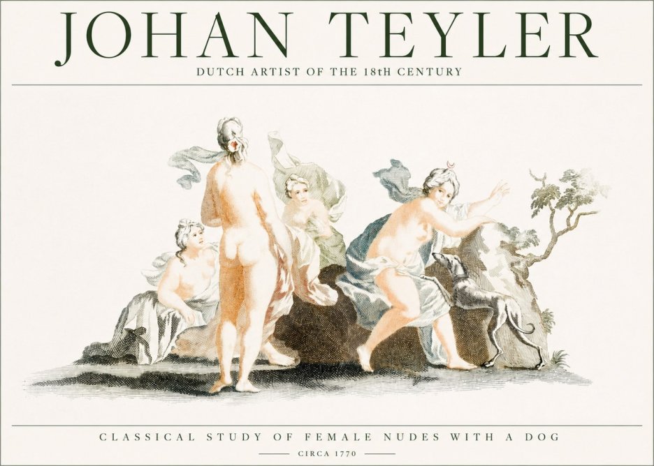 Johan Teyler Classical Study of Female Nudes with a Dog No1 - Plakat
