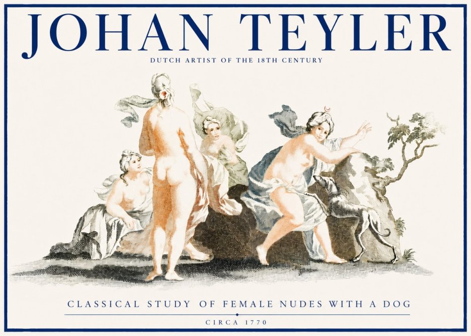 Johan Teyler Classical Study of Female Nudes with a Dog No2 - Plakat