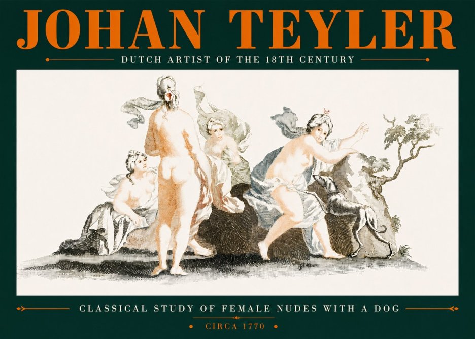 Johan Teyler Classical Study of Female Nudes with a Dog No5 - Plakat