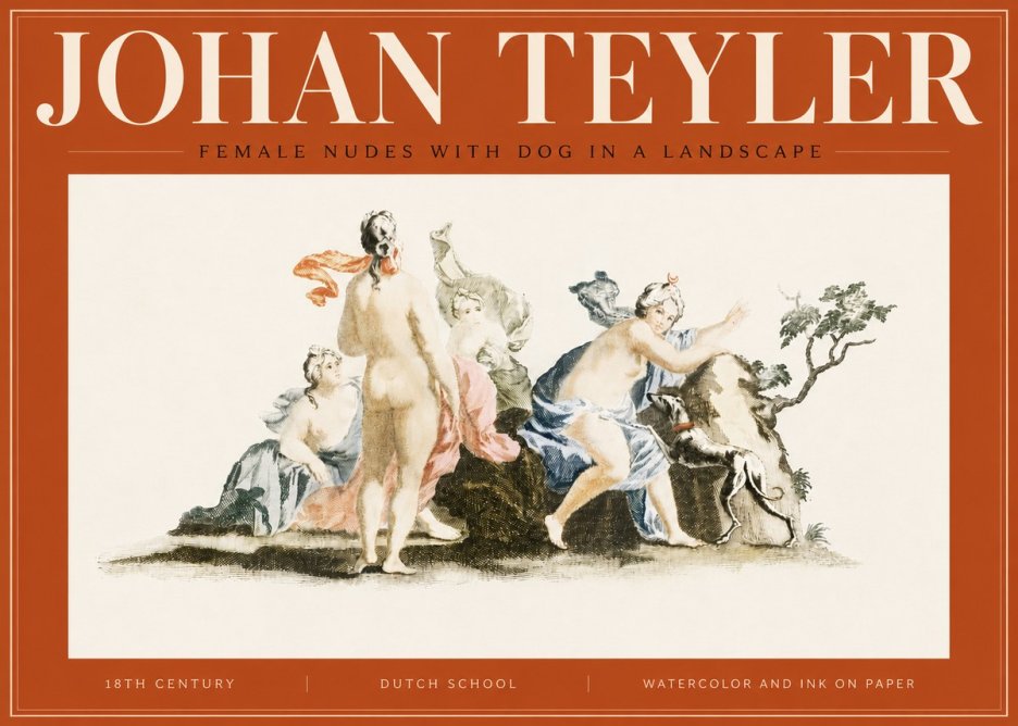 Johan Teyler Nudi Femminili Con Cane in Paesaggio No5 - Plakat