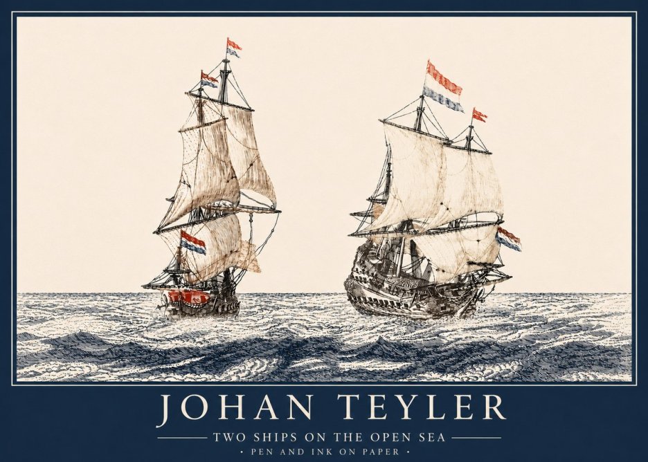 Johan Teyler Two Ships on the Open Sea No4 - Plakat