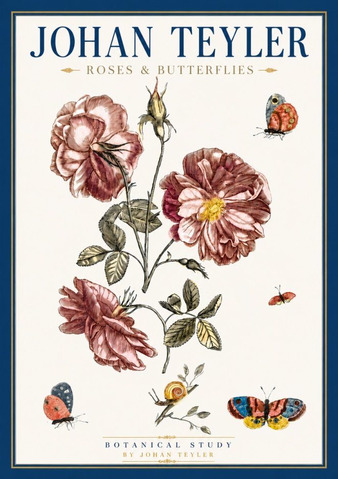 Johan Teyler Roses & Butterflies - Botanical Study No6 - Plakat