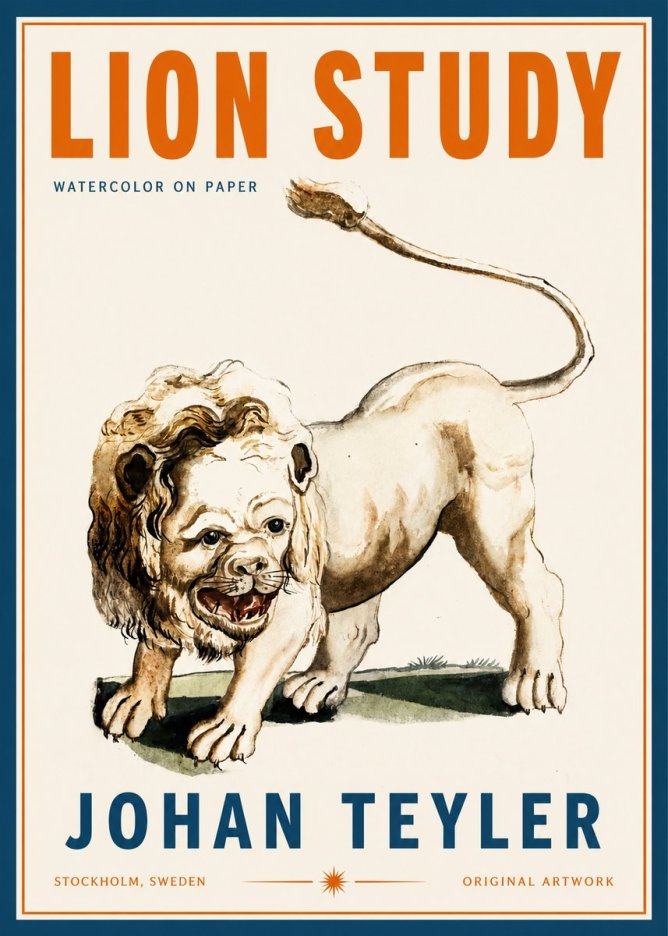 Johan Teyler Lion Study No2 - Plakat