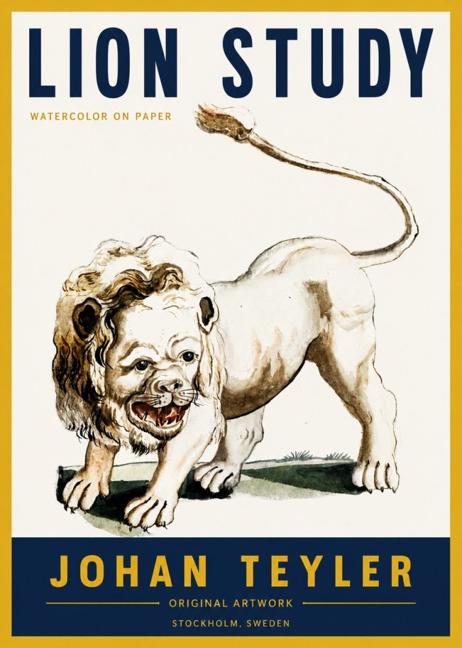 Johan Teyler Lion Study No4 - Plakat
