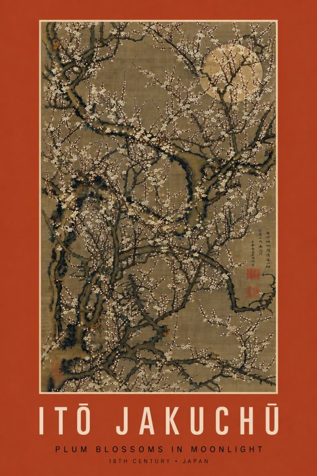 Itō Jakuchū Plum Blossoms in Moonlight No7 - Plakat