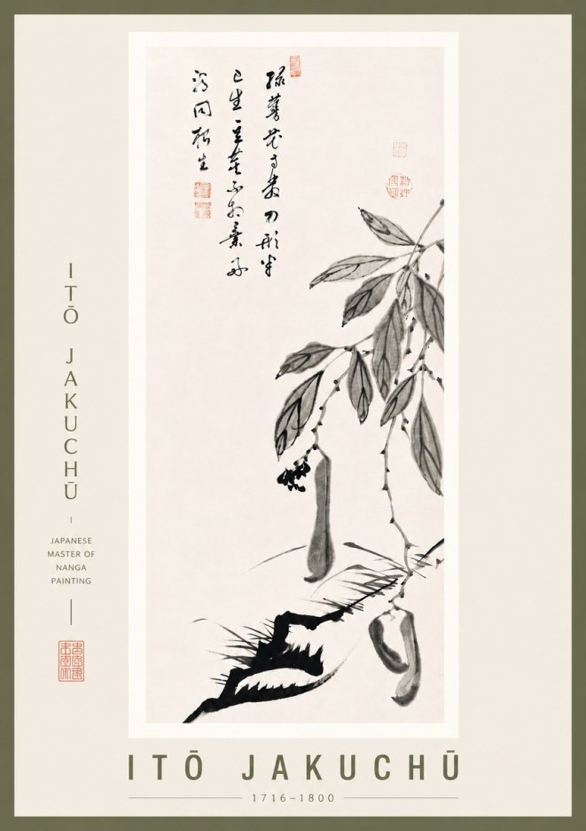 Itō Jakuchū Branch with Pods and Calligraphy No5 - Plakat