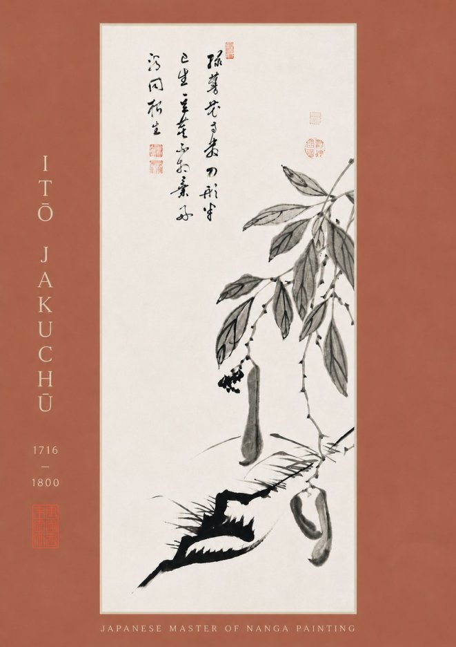 Itō Jakuchū Branch with Pods and Calligraphy No8 - Plakat