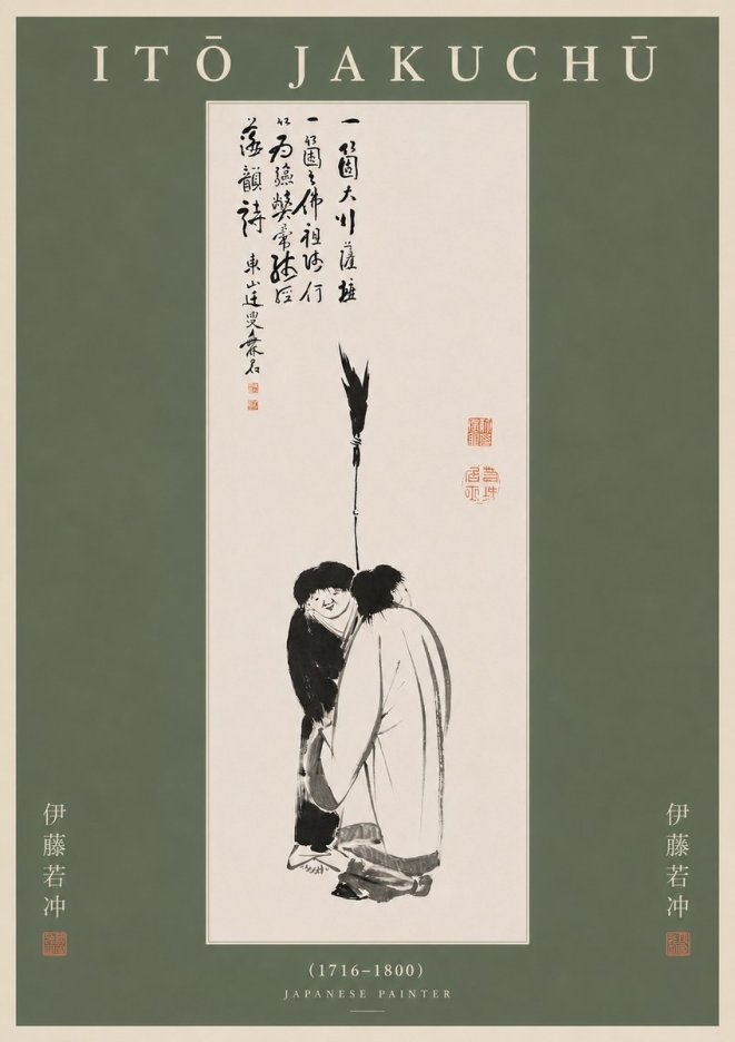 Itō Jakuchū Two Figures Holding a Staff No5 - Plakat