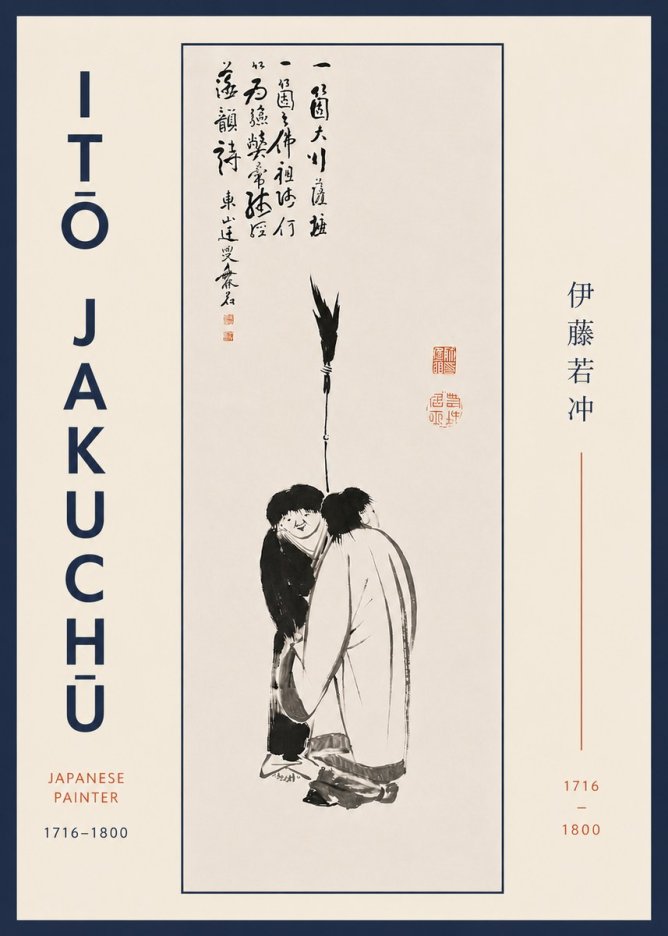 Itō Jakuchū Two Figures Holding a Staff No7 - Plakat