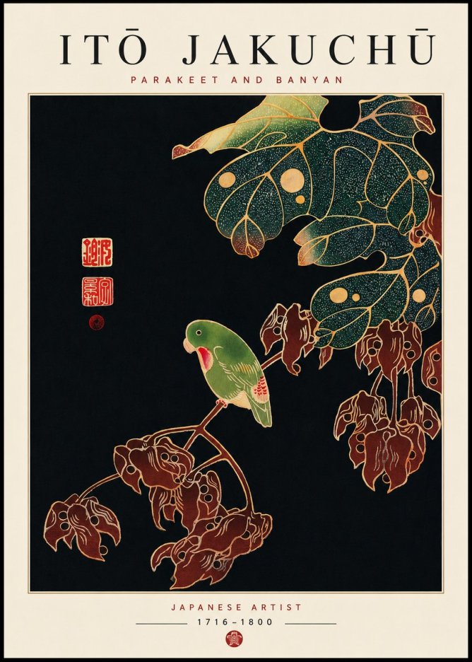 Itō Jakuchū Parakeet and Banyan No3 - Plakat