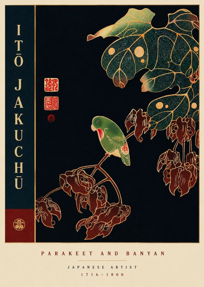 Itō Jakuchū Parakeet and Banyan No6 - Plakat