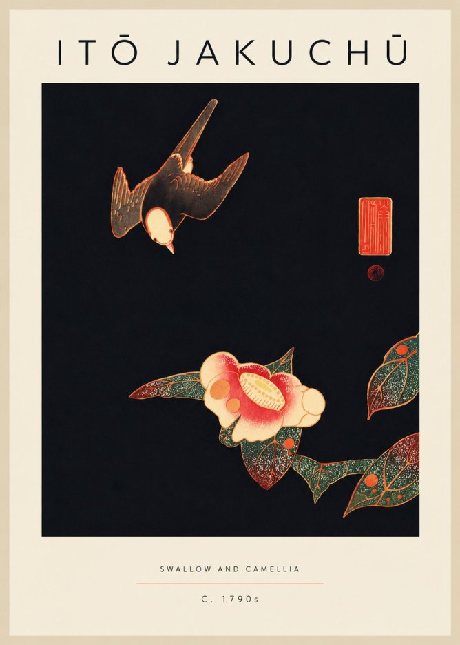 Itō Jakuchū Swallow and Camellia No5 - Plakat