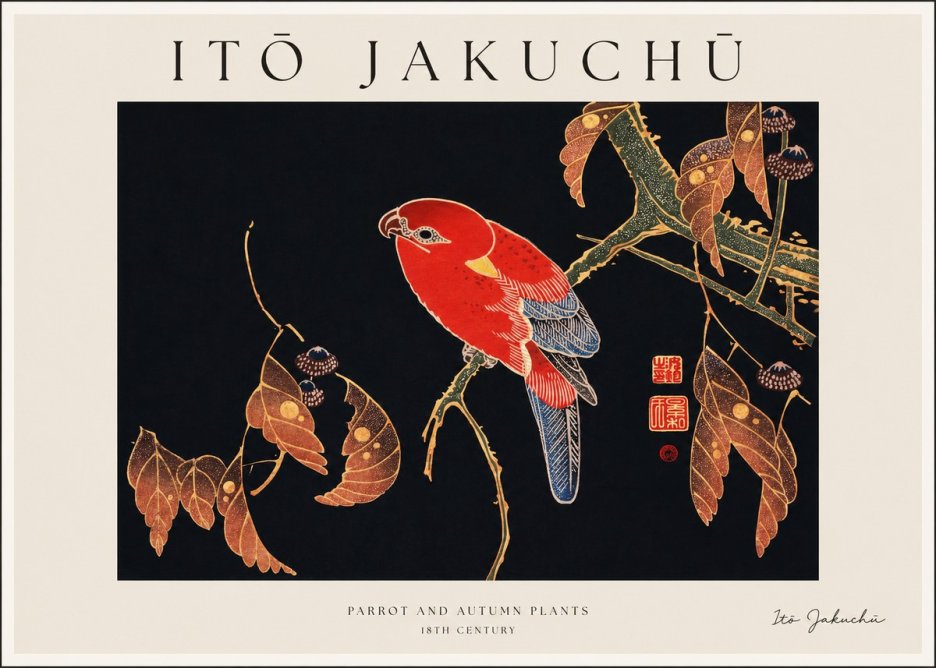 Itō Jakuchū Parrot and Autumn Plants No1 - Plakat