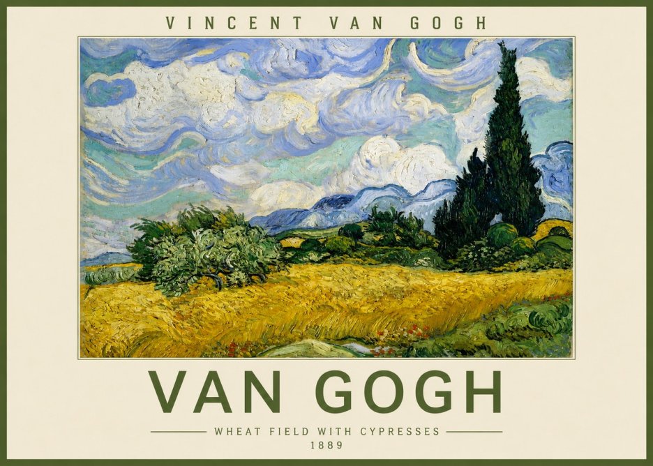 Van Gogh Wheat Field with Cypresses, 1889 No2 - Plakat