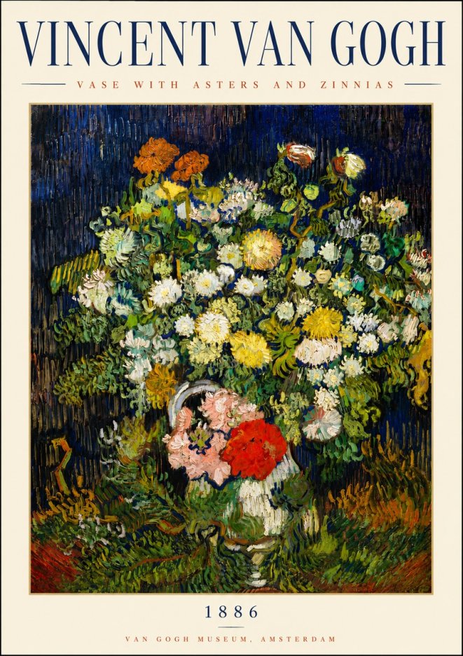 Van Gogh Vase with Asters and Zinnias No3 - Plakat