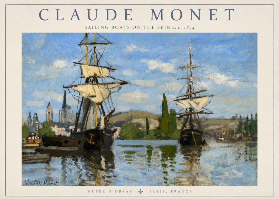 Monet Sailing Boats on the Seine No3 - Plakat