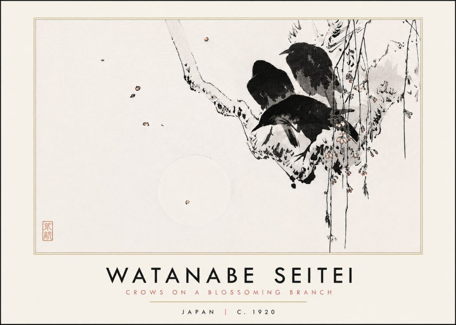 Watanabe Seitei Crows on a Blossoming Branch No6 - Plakat