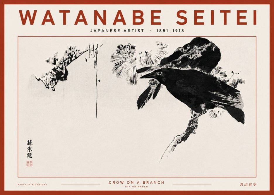 Watanabe Seitei Crow on a Branch No4 - Plakat