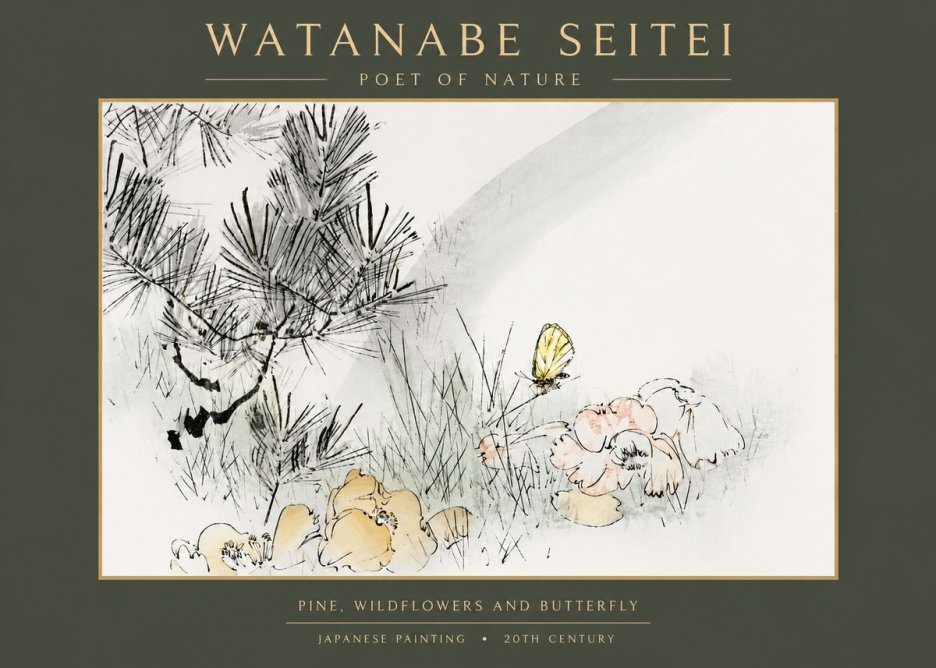 Watanabe Seitei Pine, Wildflowers and Butterfly No2 - Plakat