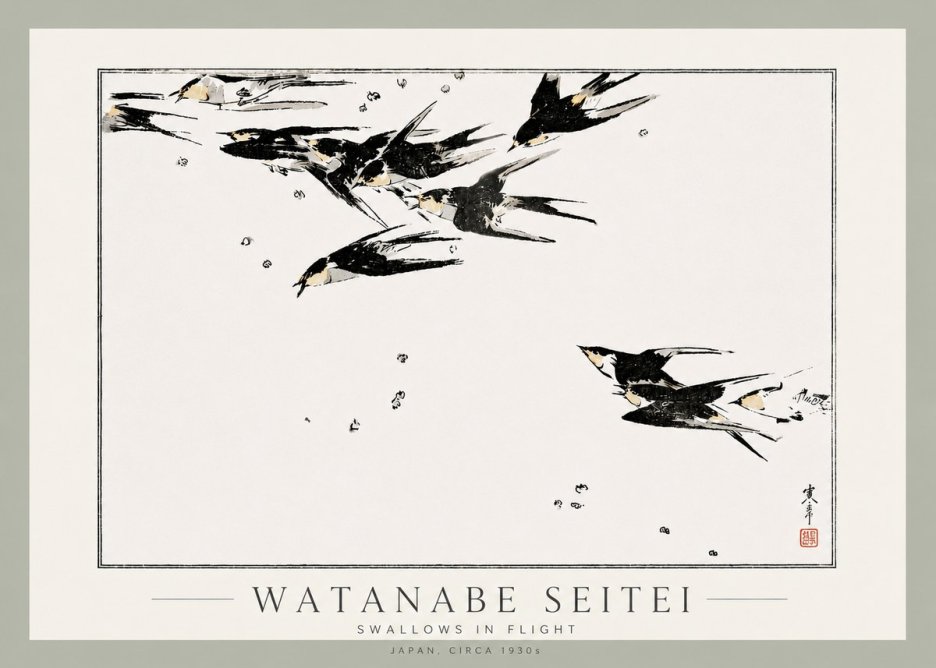 Watanabe Seitei Swallows in Flight No3 - Plakat