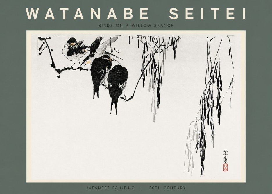 Watanabe Seitei Birds on a Willow Branch No2 - Plakat