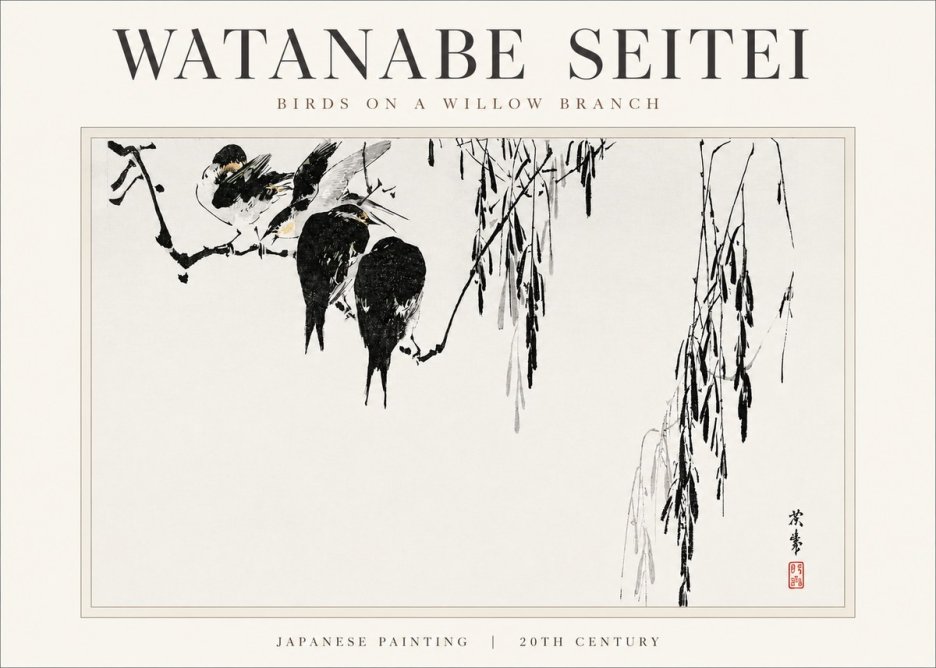 Watanabe Seitei Birds on a Willow Branch No3 - Plakat