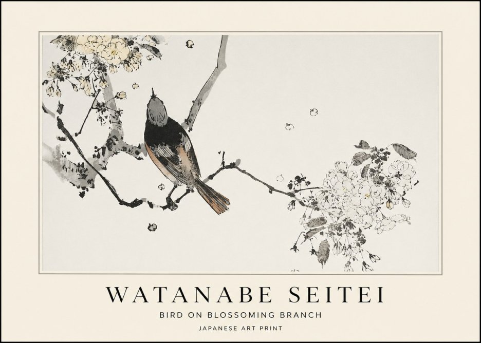Watanabe Seitei Bird on Blossoming Branch No1 - Plakat