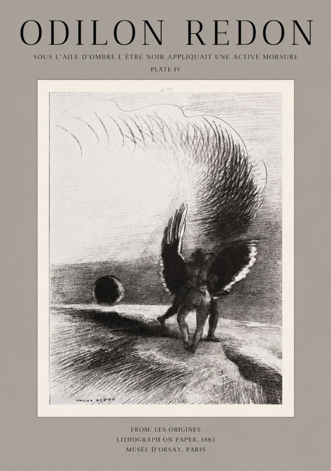 Odilon Redon Sous L'aile D'ombre L'être Noir Appliquait Une Active Morsure Plate Iv No1 - Plakat
