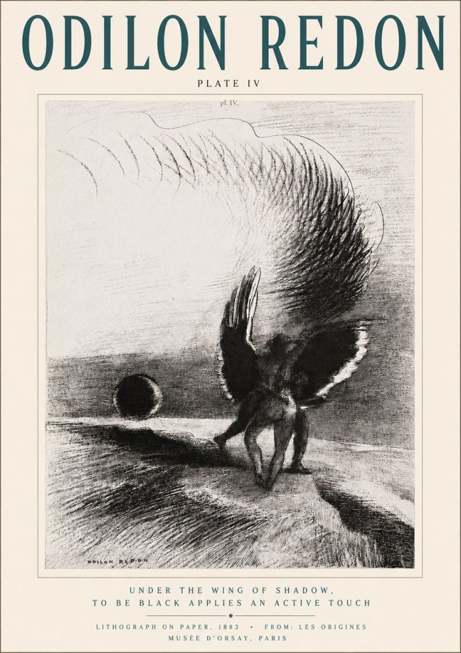 Odilon Redon Sous L'aile D'ombre L'être Noir Appliquait Une Active Morsure Plate Iv No4 - Plakat