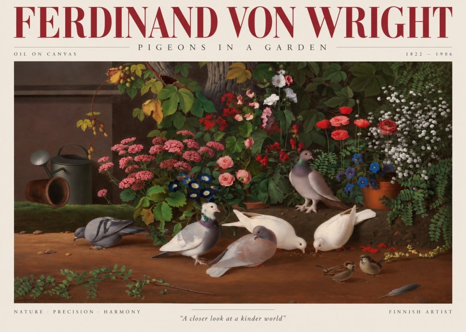Ferdinand von Wright Pigeons and Flowers No4 - Plakat