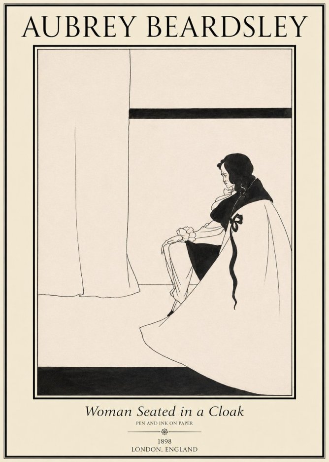 Aubrey Beardsley Woman Seated in a Cloak No1 - Plakat