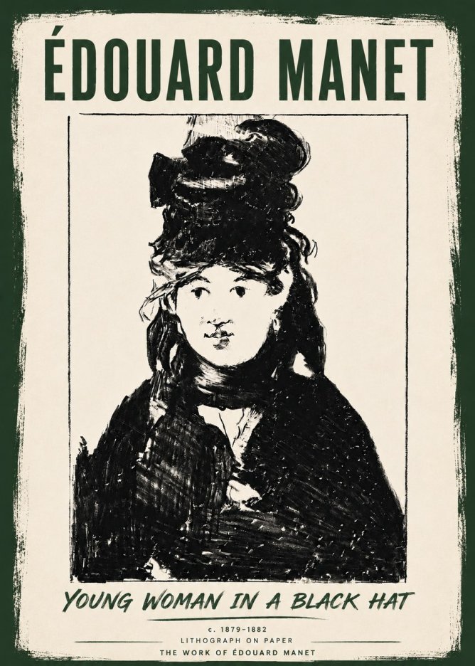 Édouard Manet Young Woman in a Black Hat II No6 - Plakat