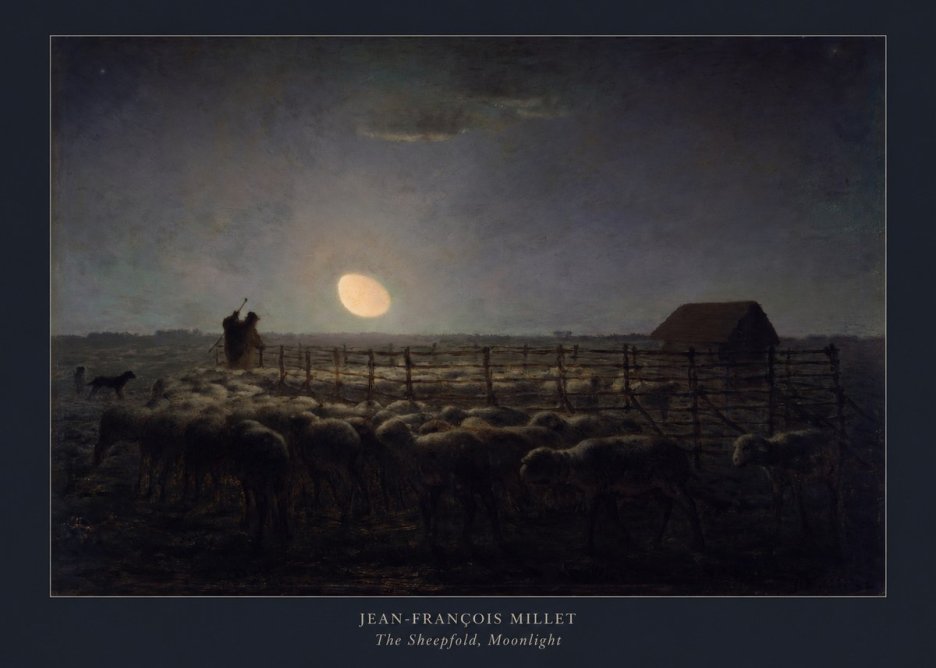Jean-François Millet The Sheepfold, Moonlight No5 - Plakat