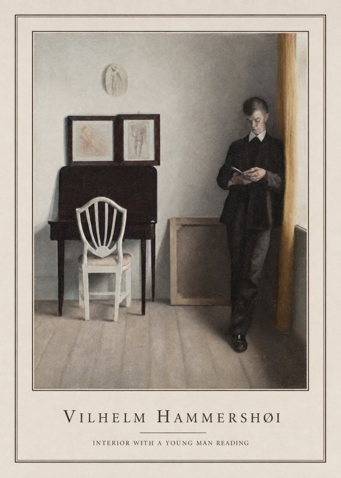 Vilhelm Hammershøi Interior with a Young Man Reading No4 - Plakat