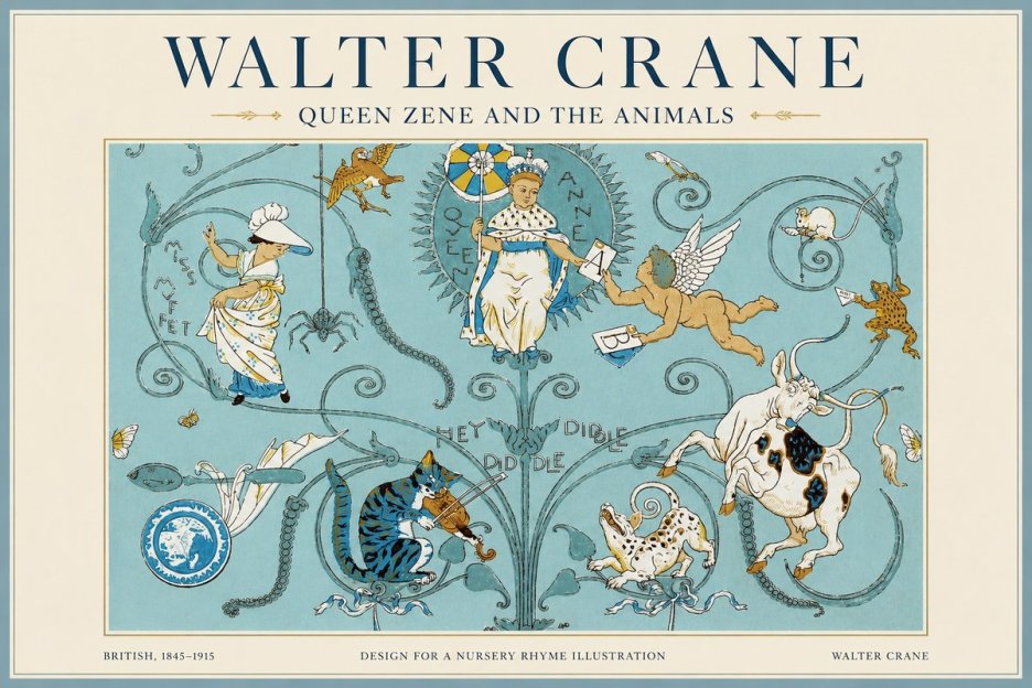 Walter Crane Queen Zene and the Animals No1 - Plakat