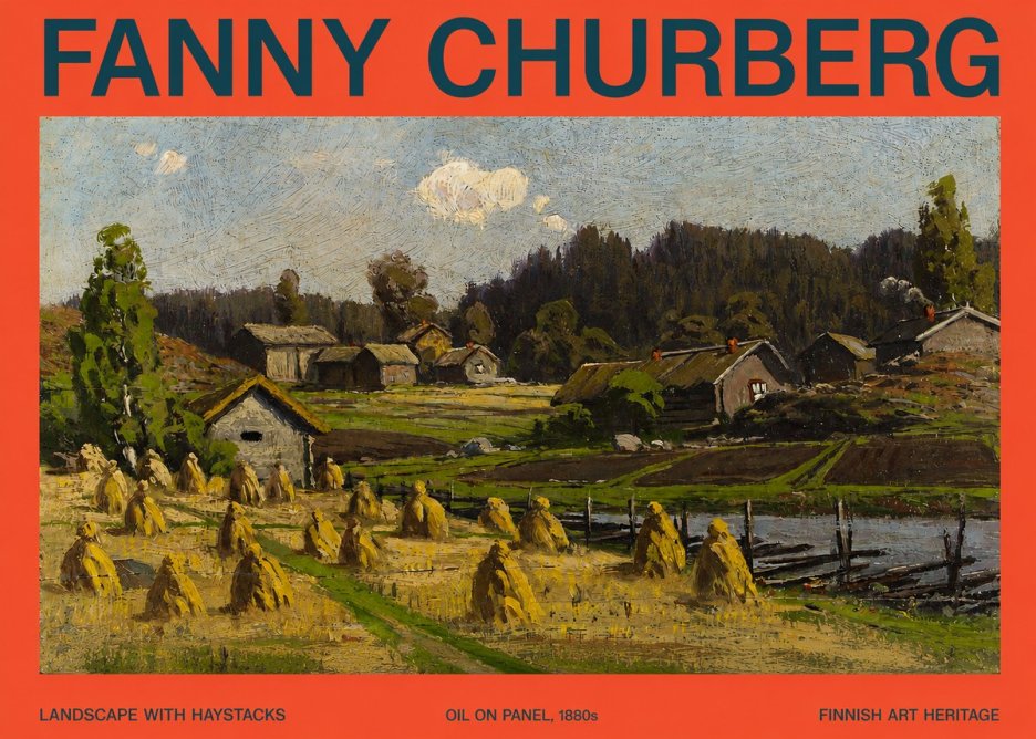 Fanny Churberg Landscape with Haystacks No2 - Plakat