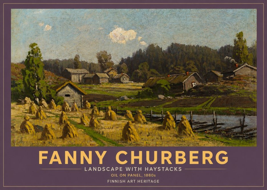 Fanny Churberg Landscape with Haystacks No4 - Plakat
