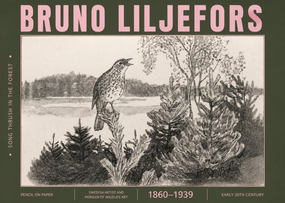 Bruno Liljefors Song Thrush in the Forest No4 - Plakat