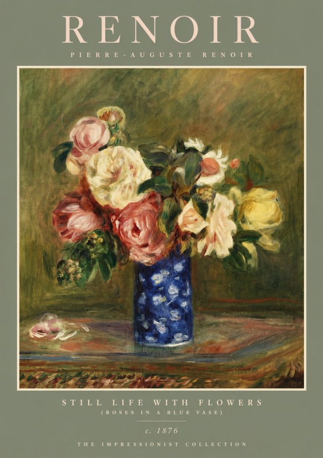 Renoir Still Life with Flowers (Roses in a Blue Vase) No2 - Plakat